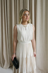 Sleeveless Taupe Pleat Dress