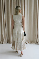 Sleeveless Taupe Pleat Dress