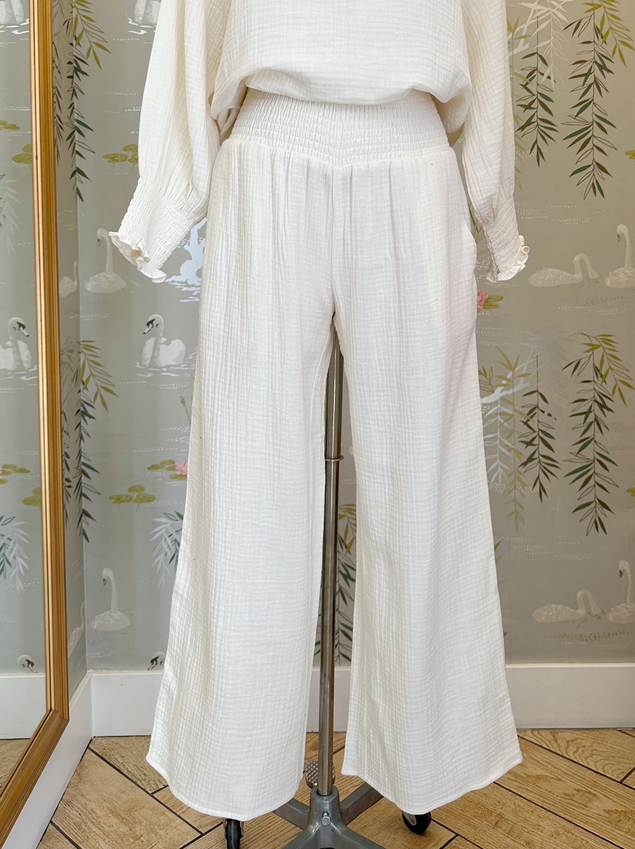 Zoe Smocked Pant- Ivory