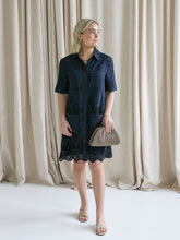 Navy Eyelet Shift Dress