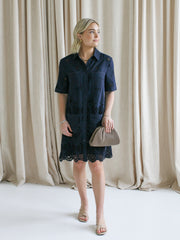 Navy Eyelet Shift Dress