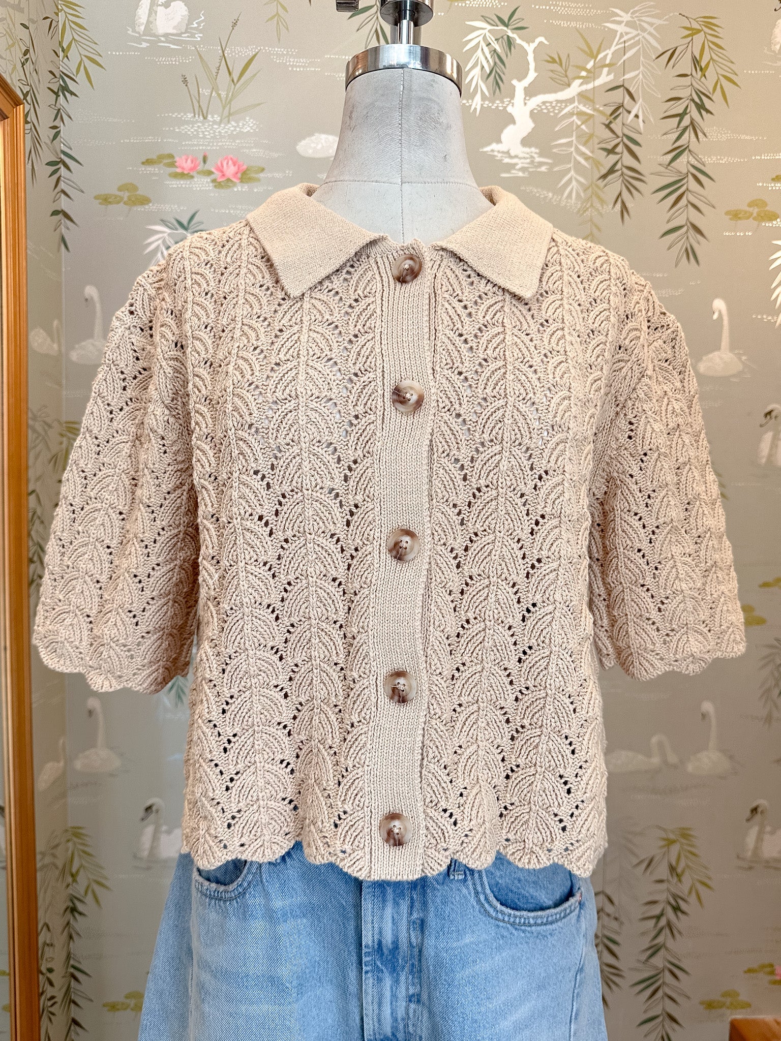 Esther Crocheted Cardigan- Camel