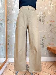 Allie Barrel Leg Pants- Khaki