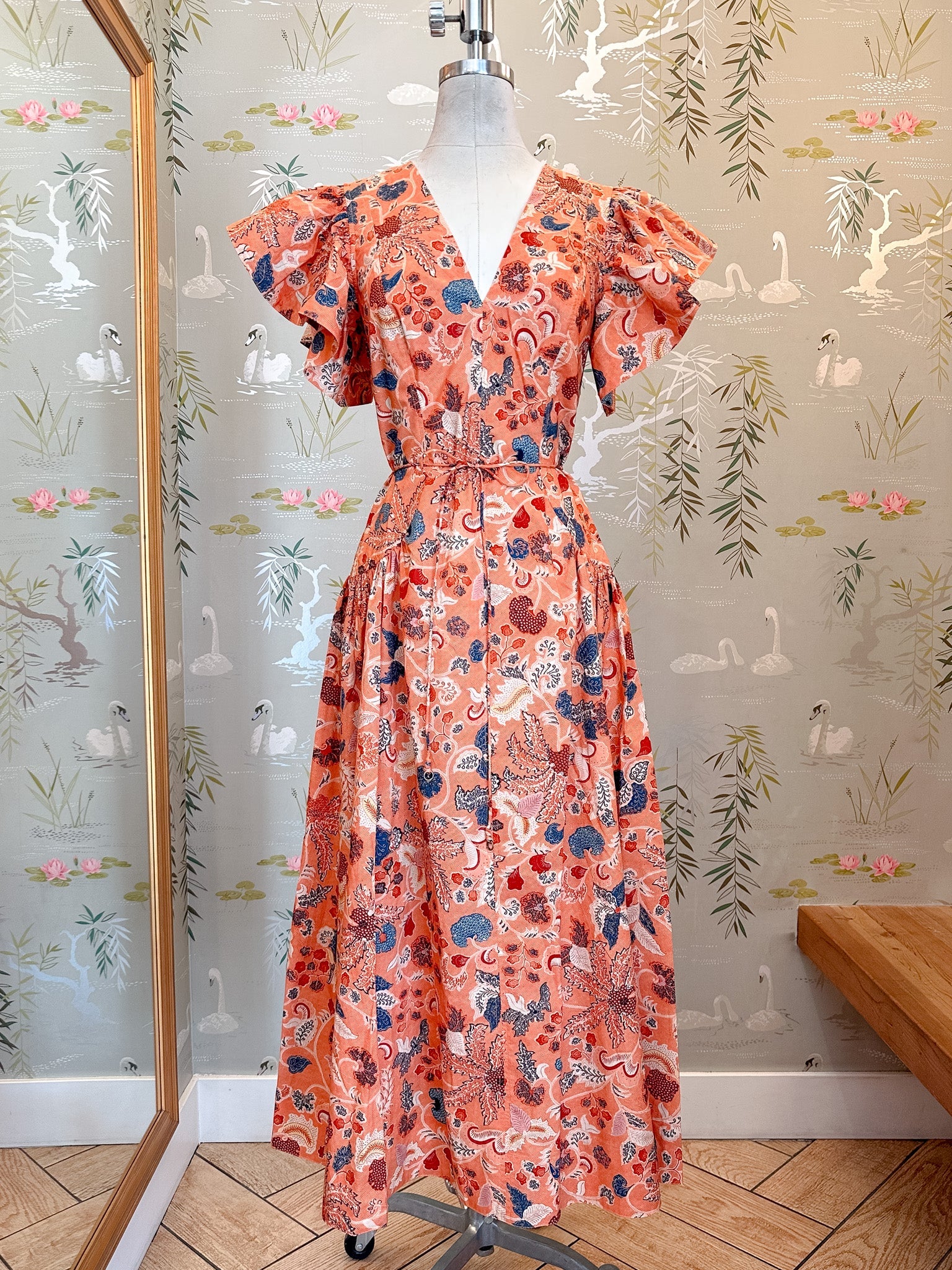 Ulla Johnson Darya Drop Waist Midi Dress - Coral Peony