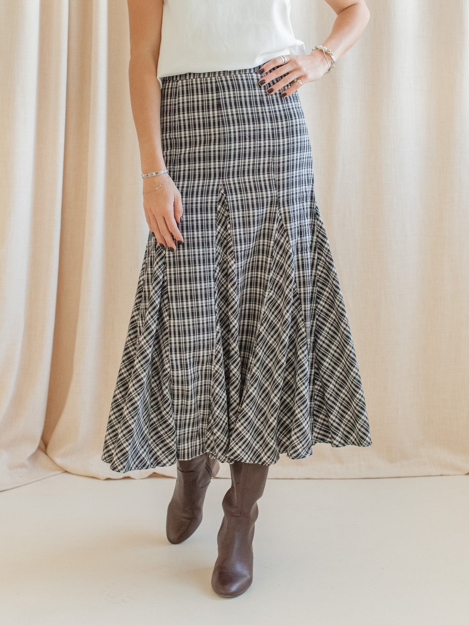 Simone Plaid Midi Skirt
