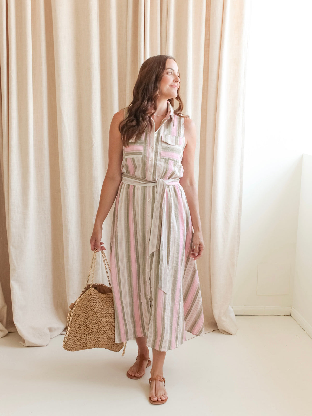 Brynlee Pink Stripe Midi Dress