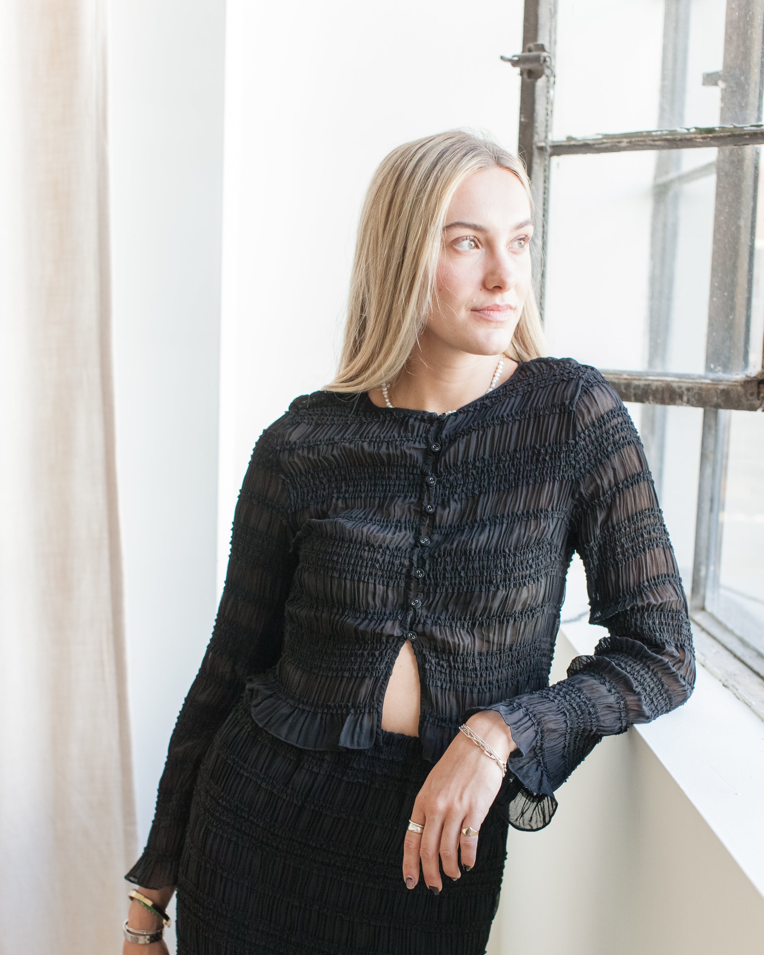 Kennedy Smocked Blouse - Black