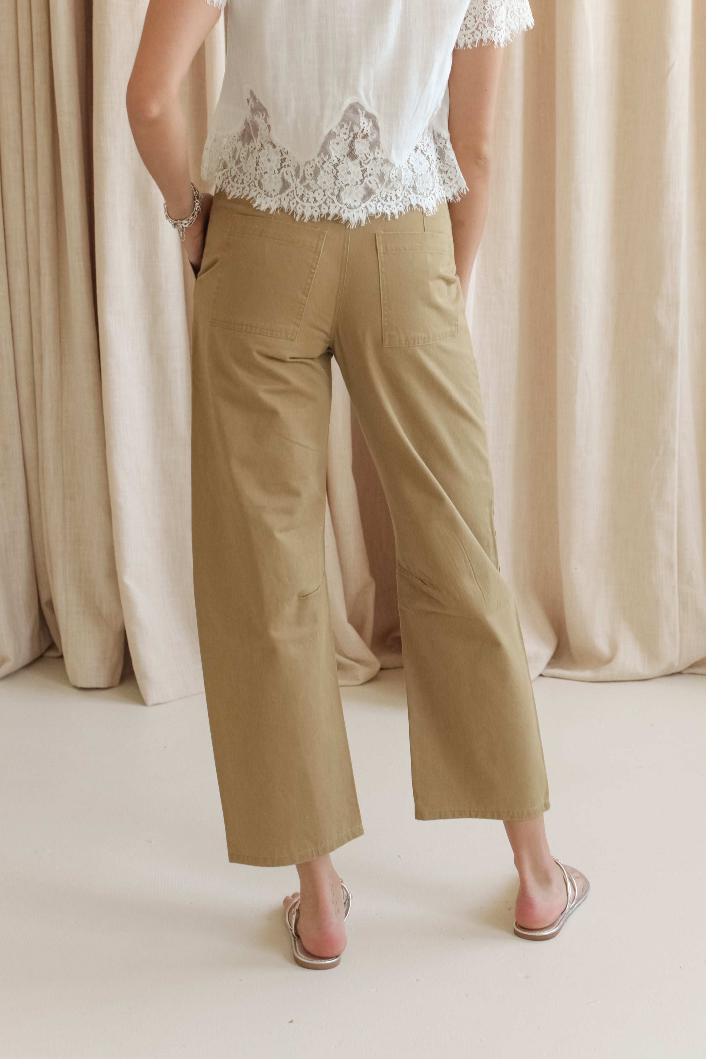 Allie Barrel Leg Pants- Khaki