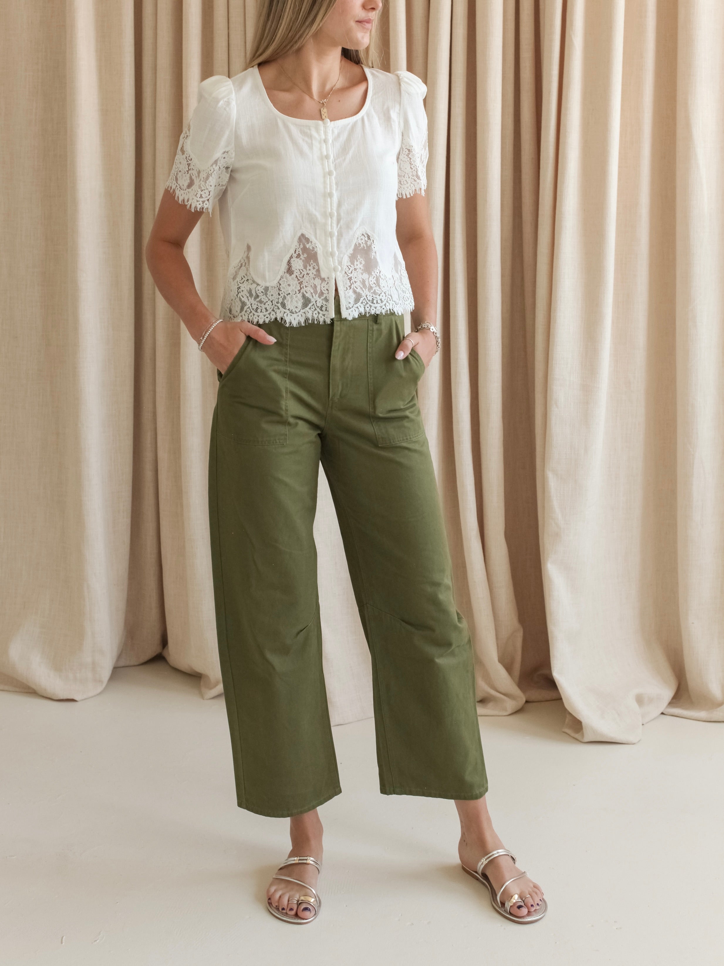 Allie Barrel Leg Pants- Olive