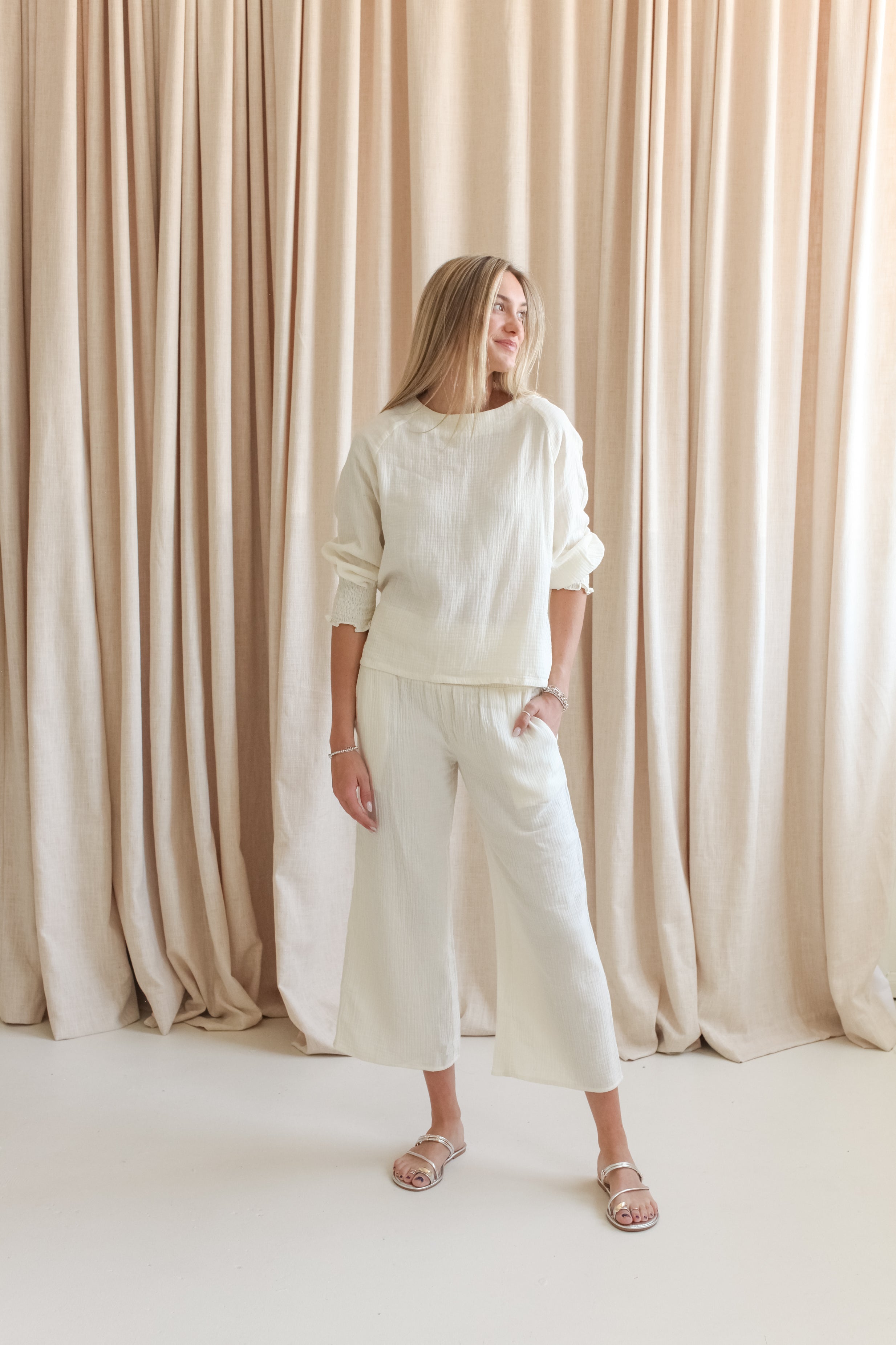 Zoe Smocked Pant- Ivory