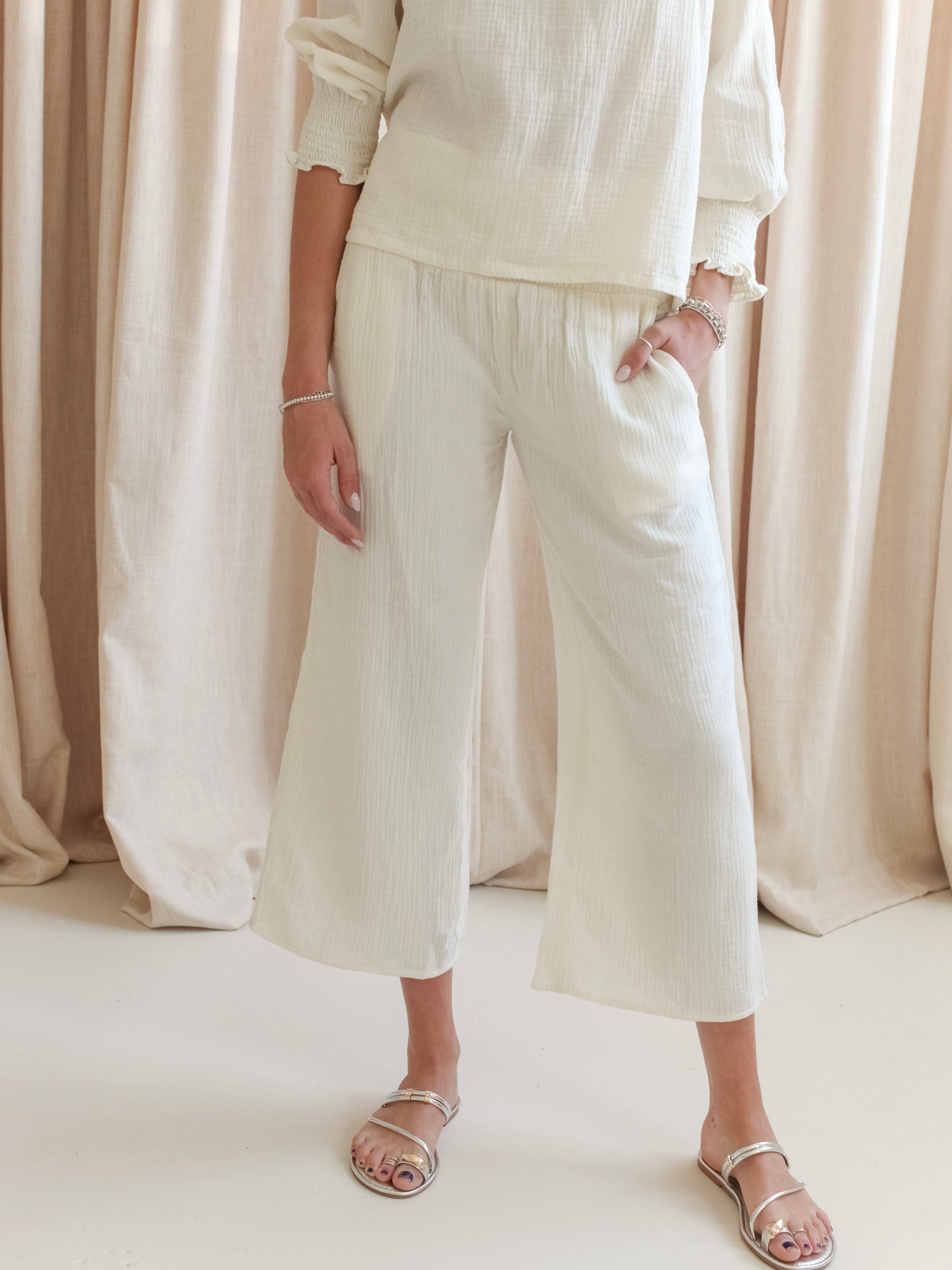 Zoe Smocked Pant- Ivory