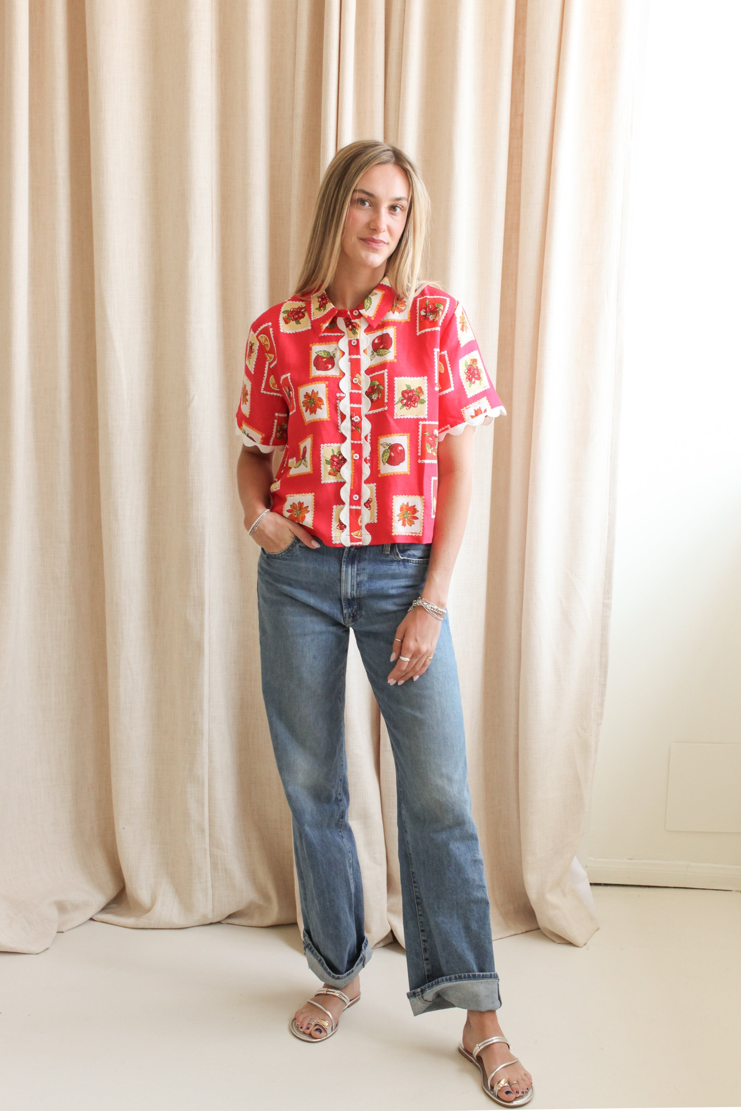 Summer Stamp Linen Top