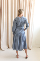 Ulla Johnson Brin Drop Waist Long Sleeve Dress - Chambray