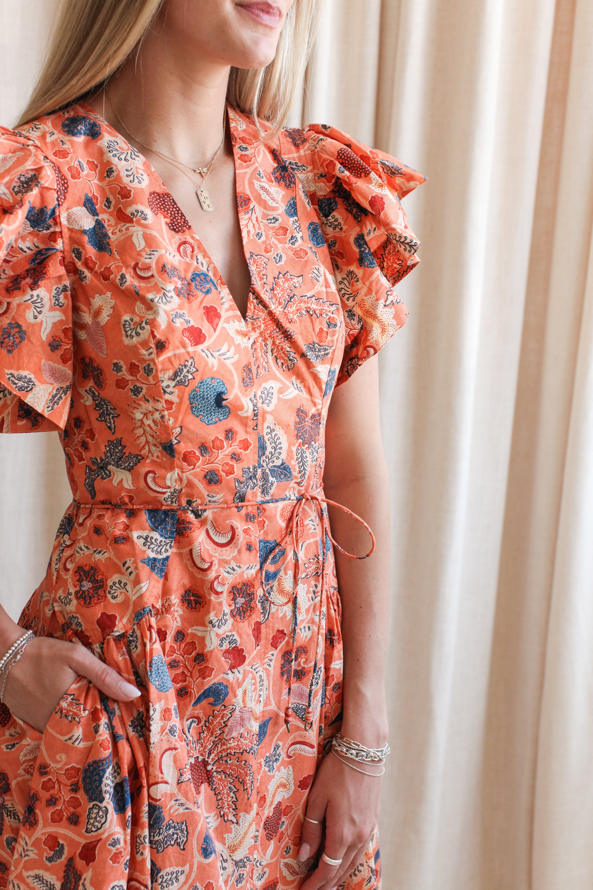 Ulla Johnson Darya Drop Waist Midi Dress - Coral Peony