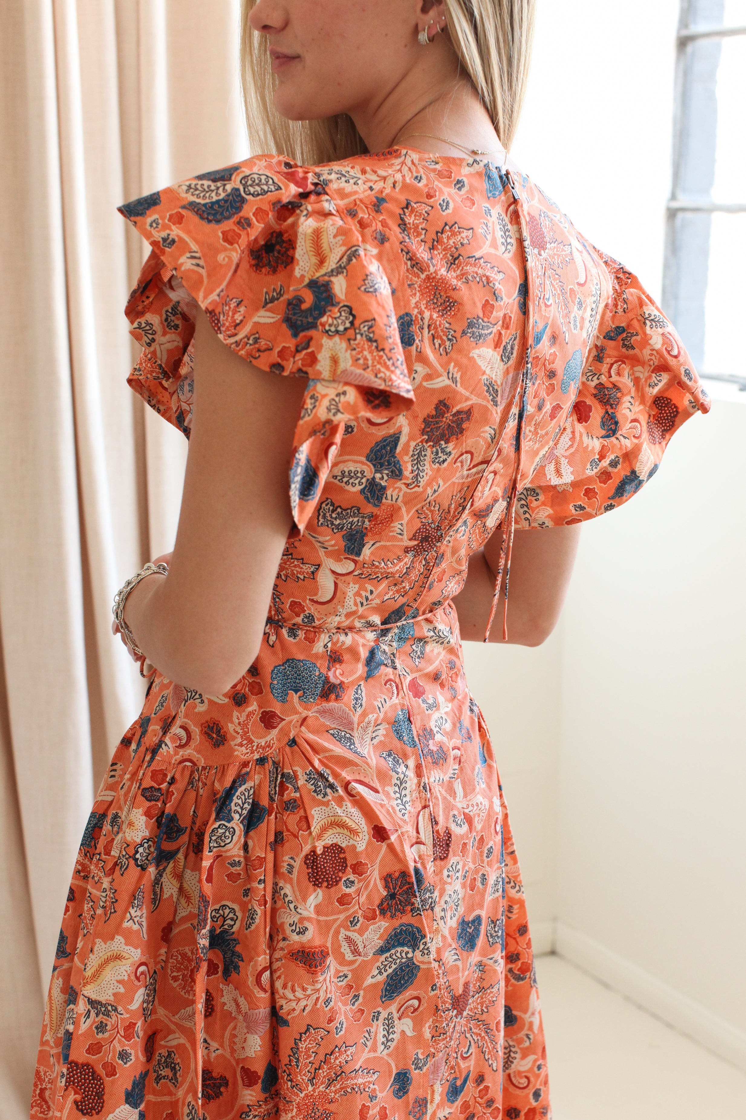 Ulla Johnson Darya Drop Waist Midi Dress - Coral Peony