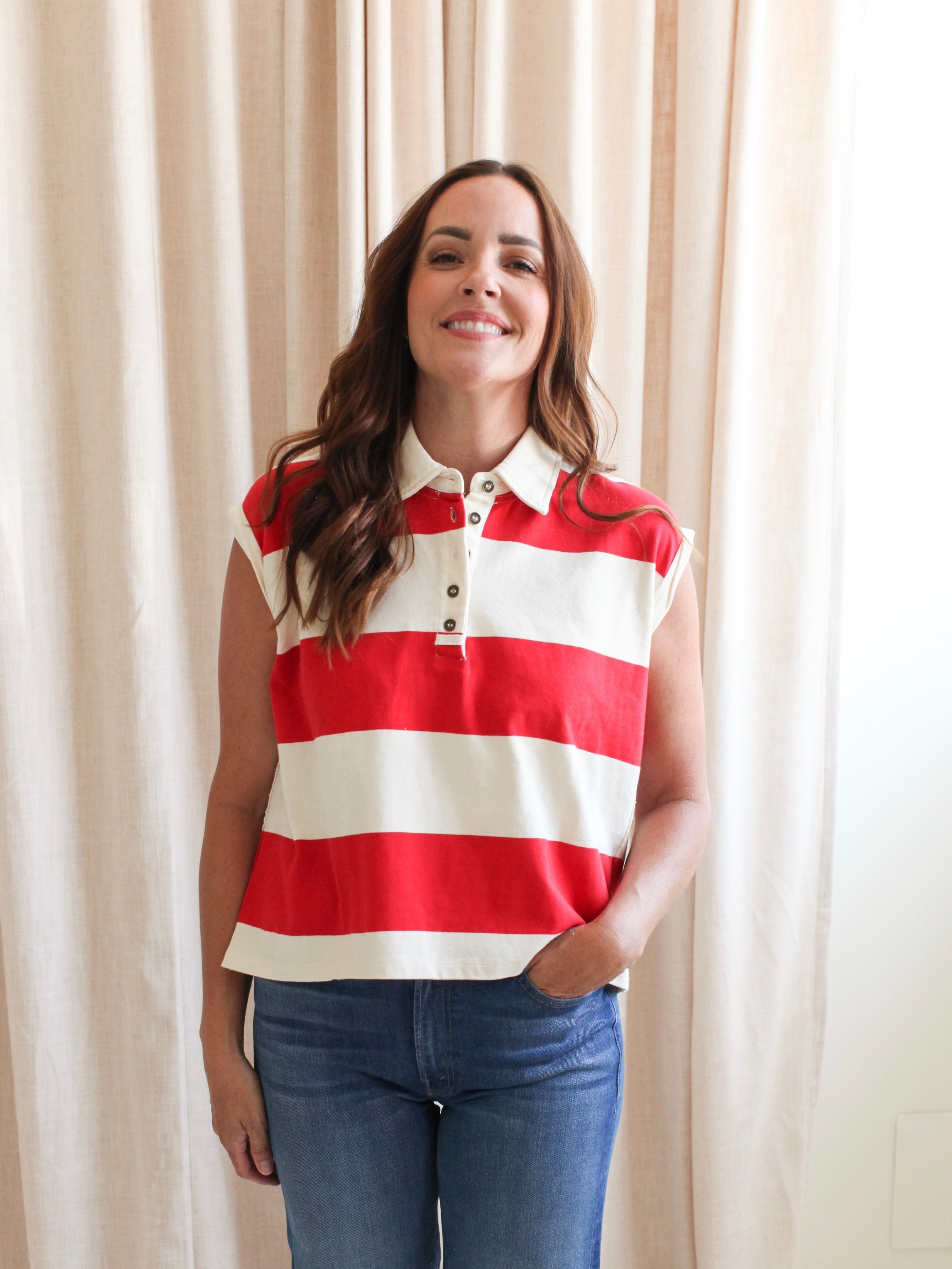 Avery Red Stripe Polo