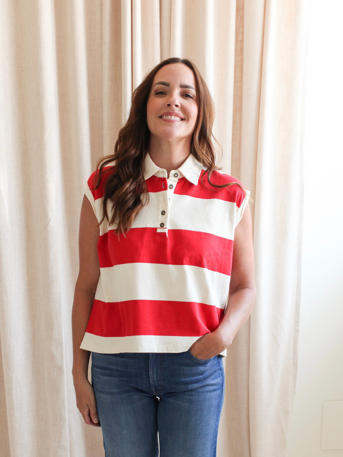 Avery Red Stripe Polo