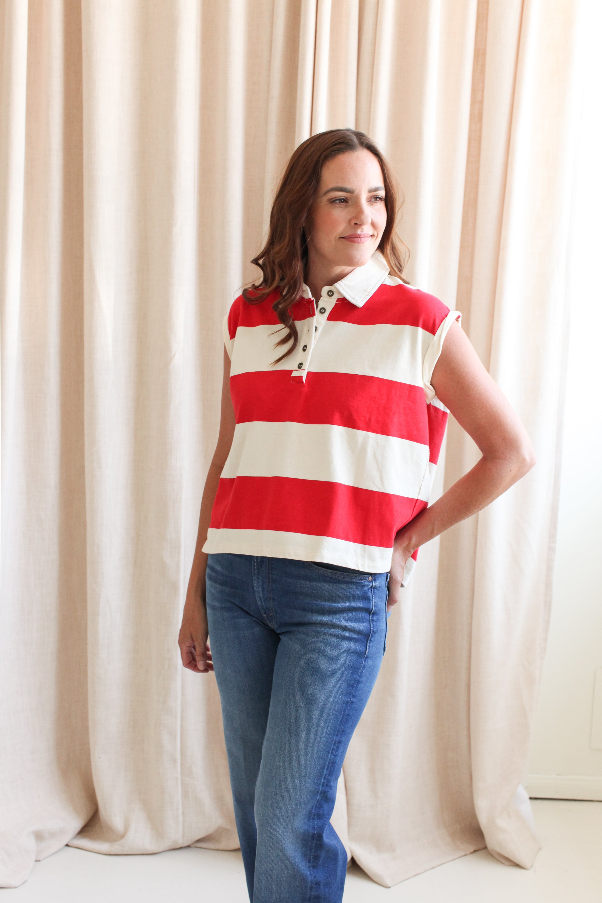 Avery Red Stripe Polo