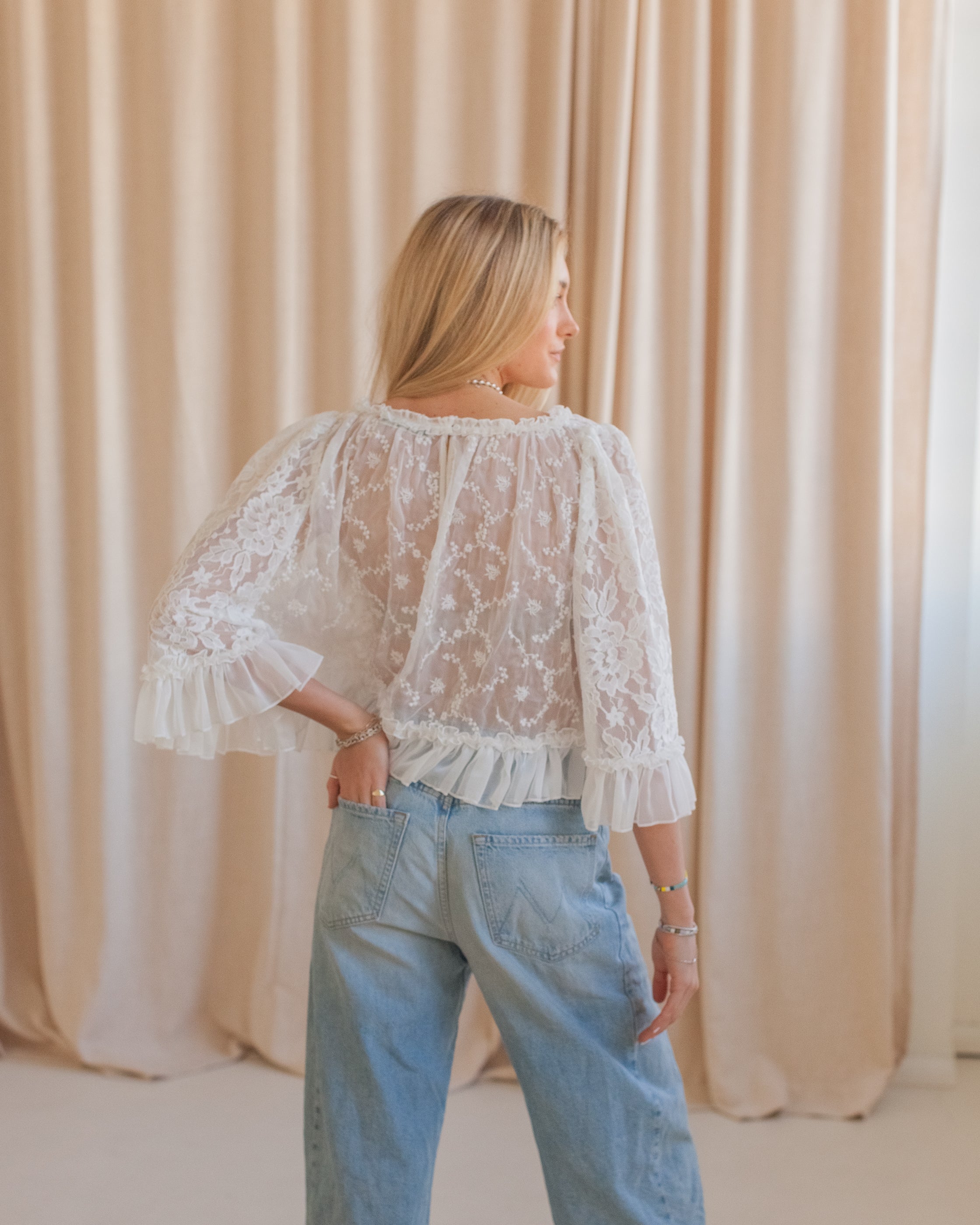 Lace Cape Blouse - White