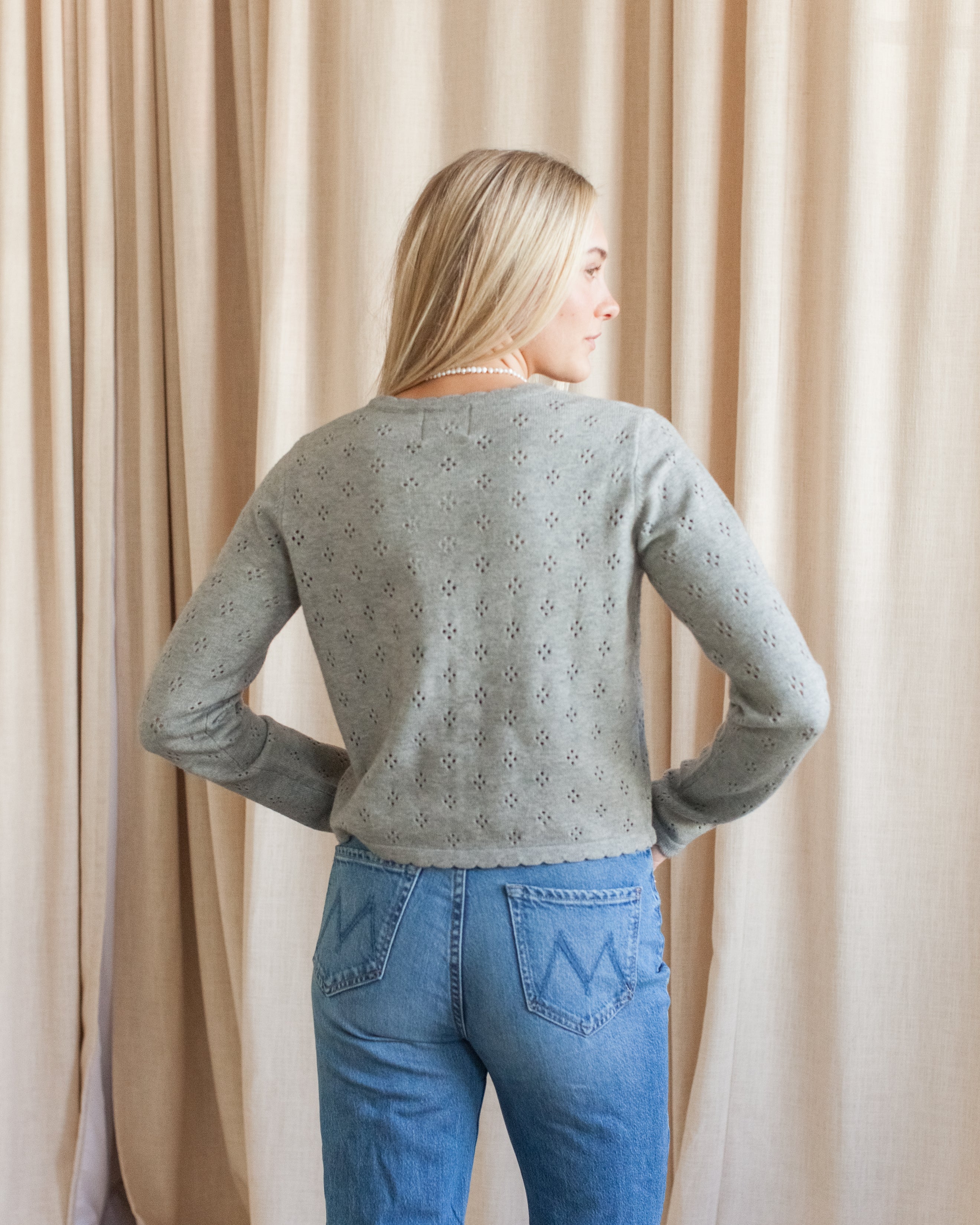 Mila Pointelle Cardigan- Grey