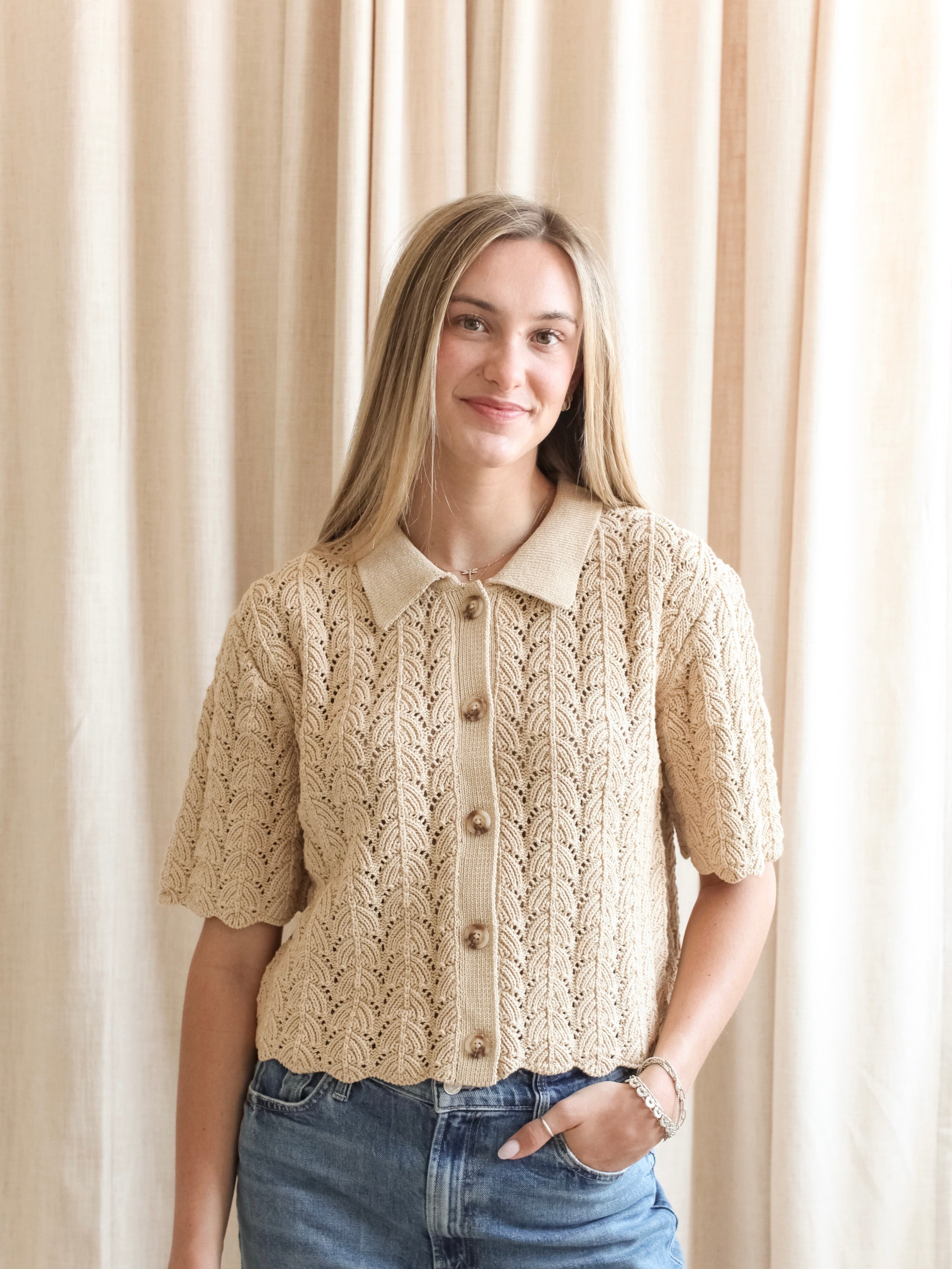 Esther Crocheted Cardigan- Camel