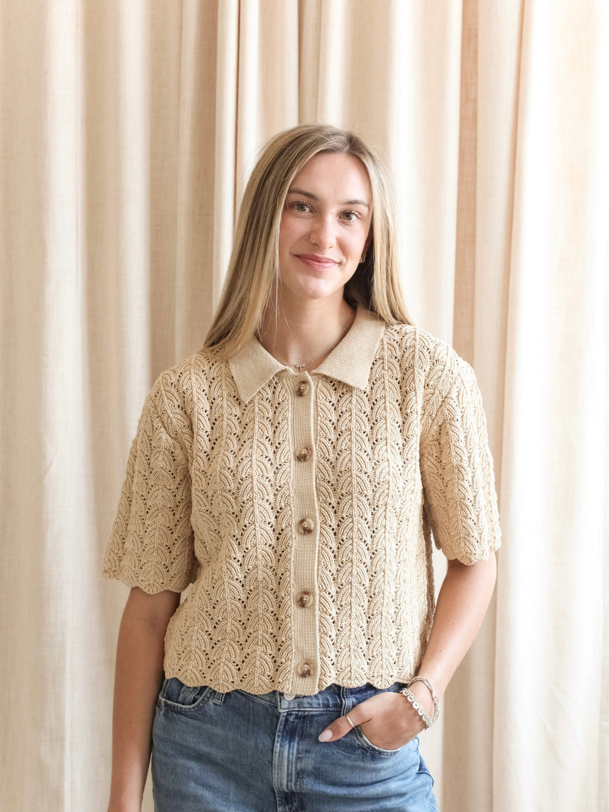 Esther Crocheted Cardigan- Camel