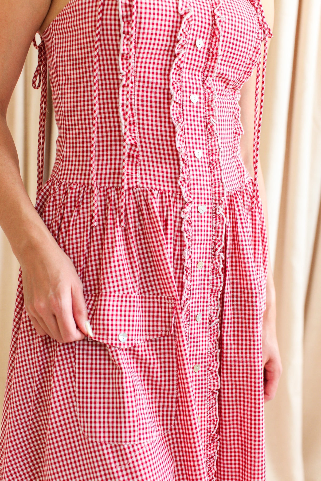 Emery Gingham Midi Dress - Red