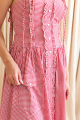 Emery Gingham Midi Dress - Red