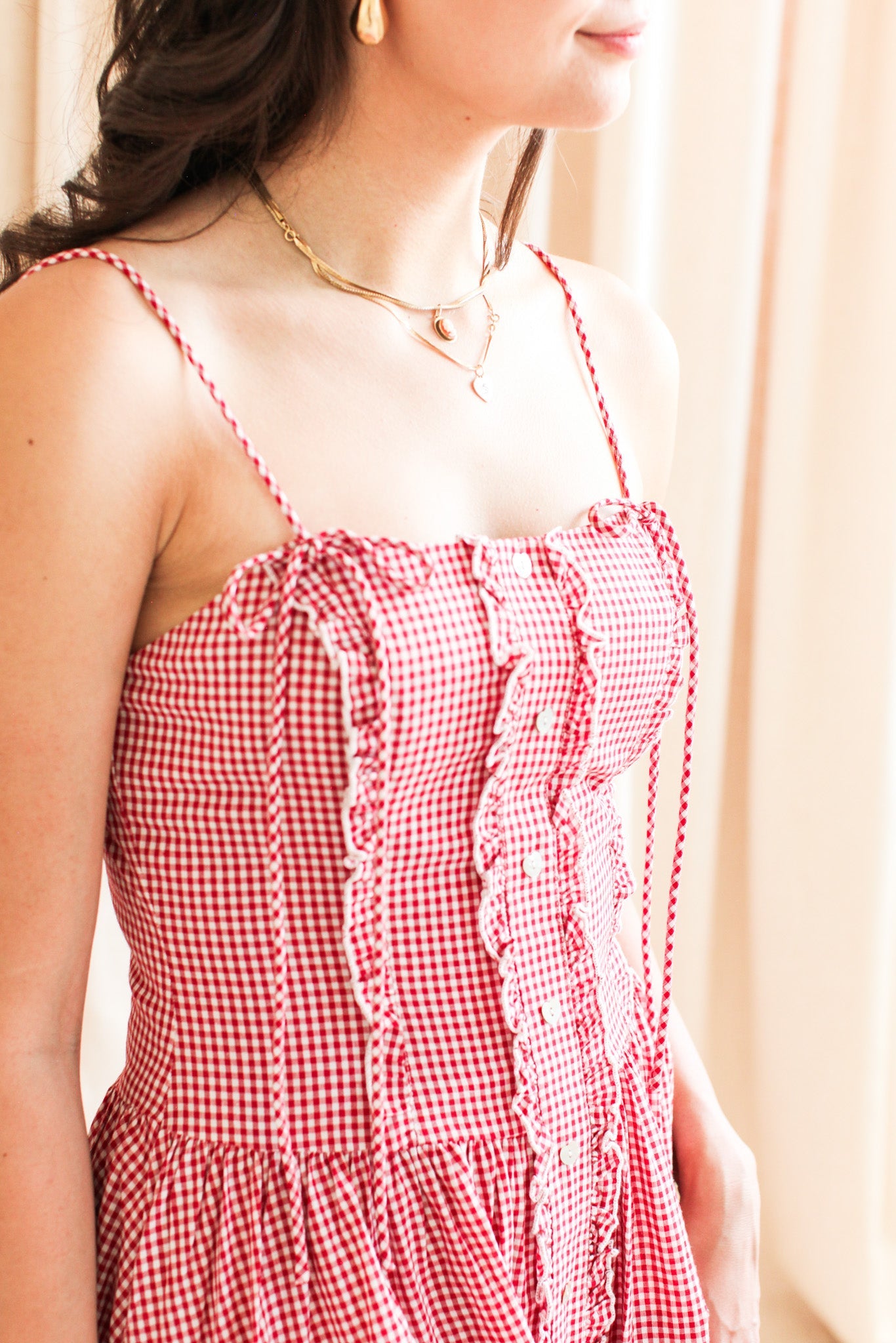 Emery Gingham Midi Dress - Red