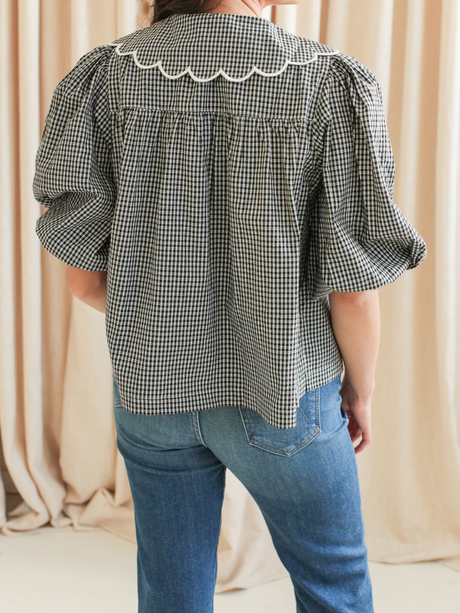 Katherine Scalloped Blouse - Black