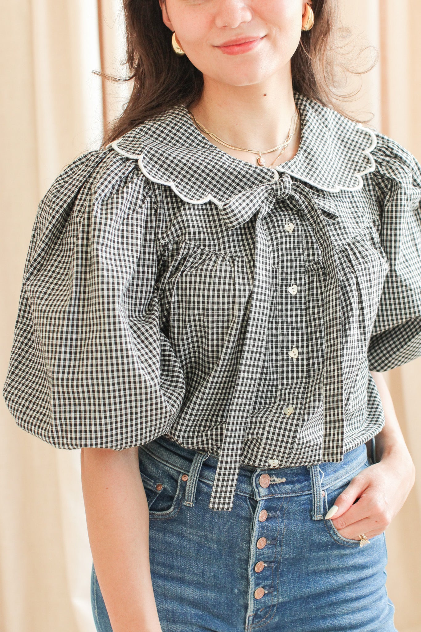 Katherine Scalloped Blouse - Black