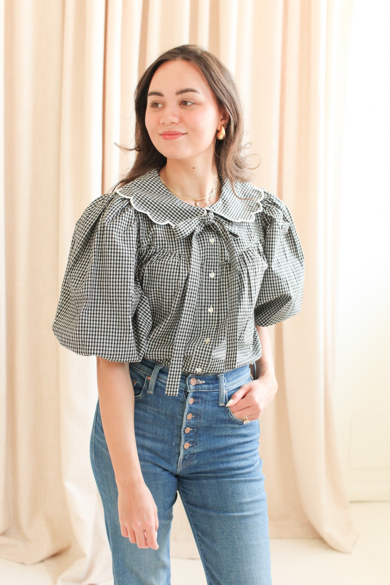 Katherine Scalloped Blouse - Black