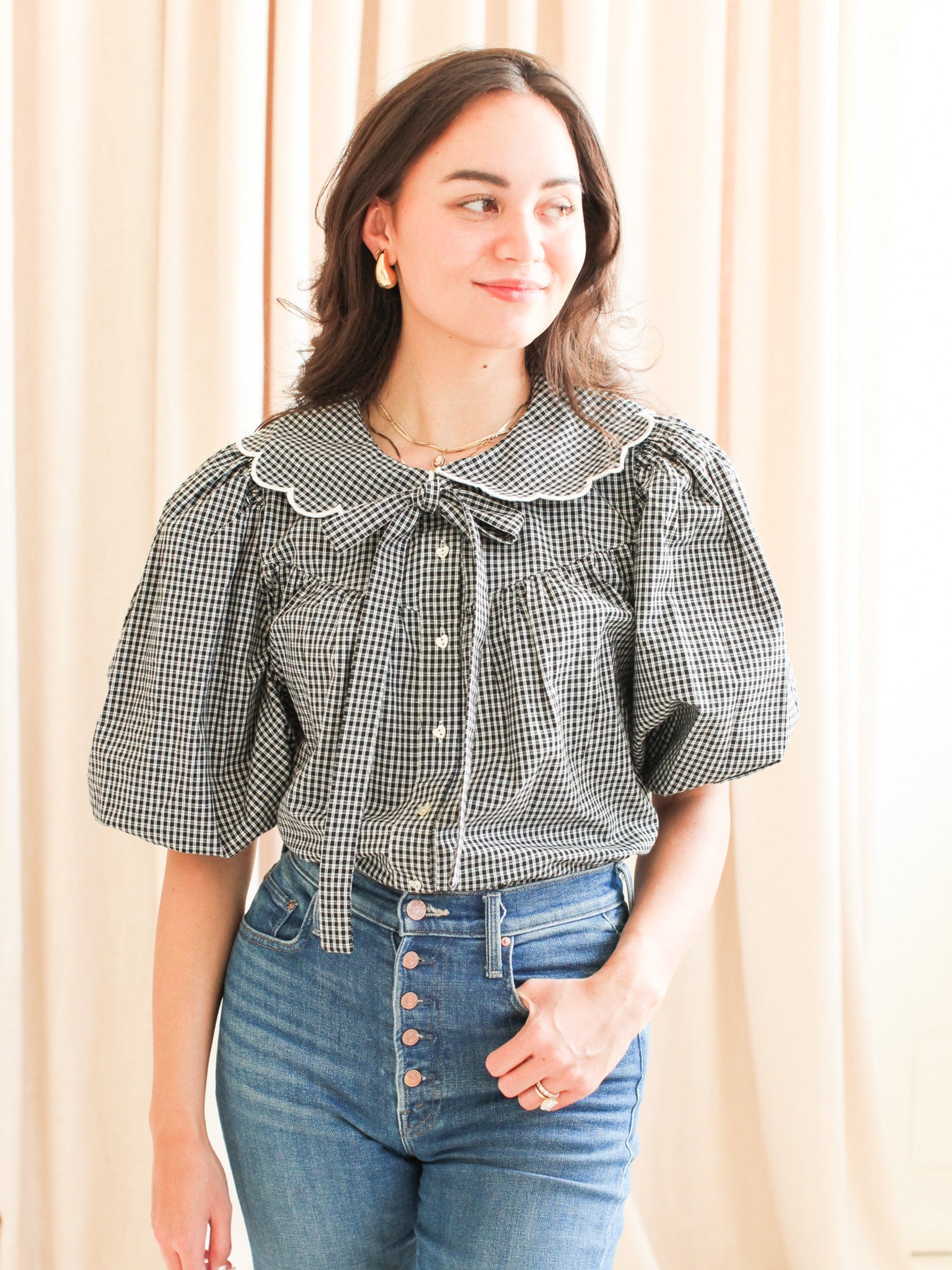 Katherine Scalloped Blouse - Black