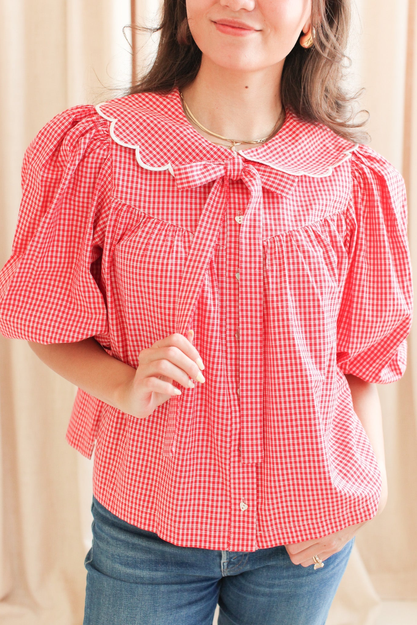 Katherine Scalloped Blouse - Red