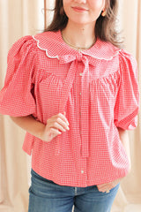 Katherine Scalloped Blouse - Red