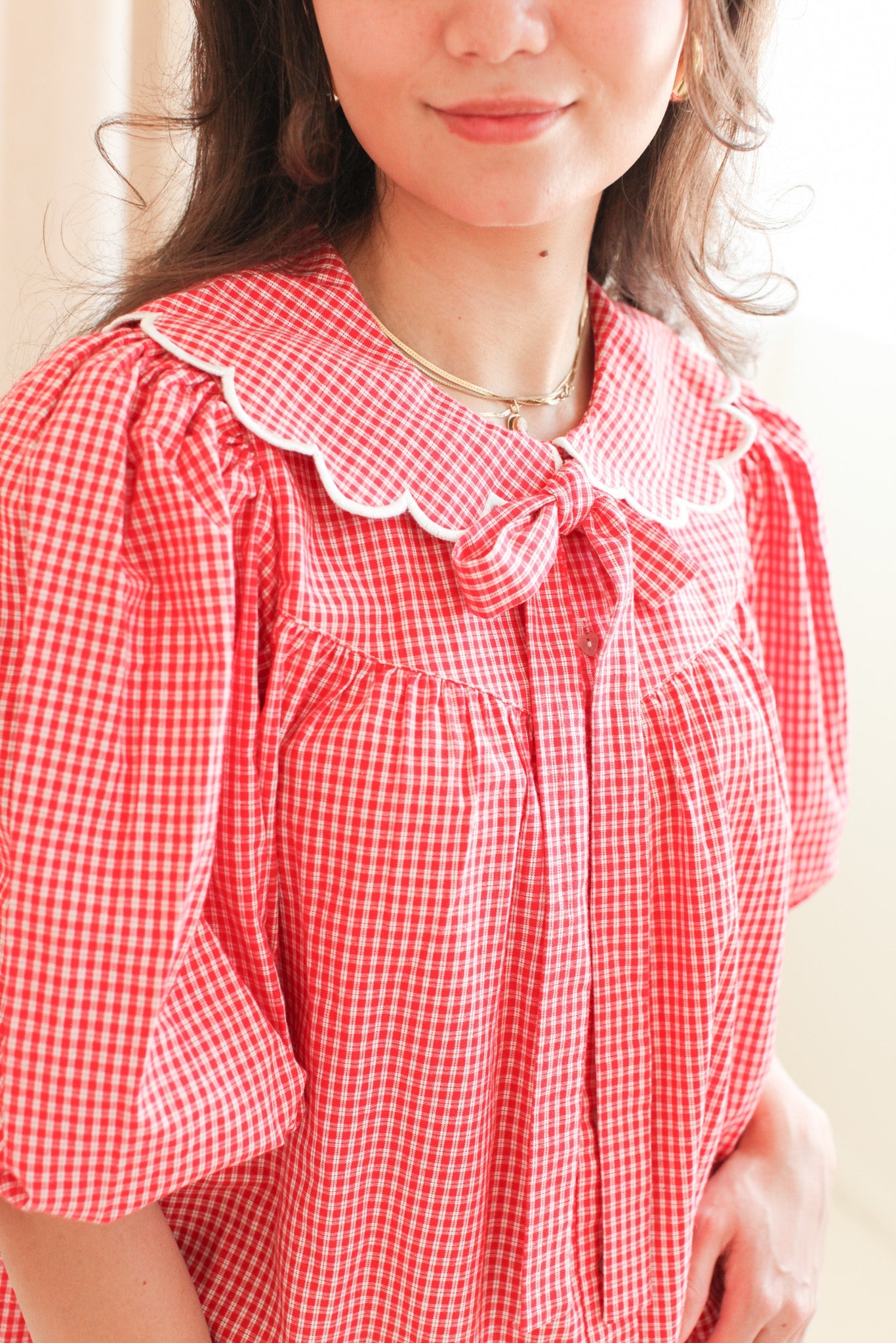 Katherine Scalloped Blouse - Red