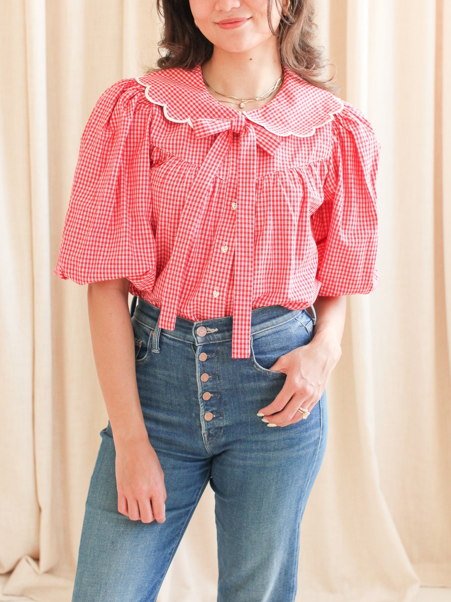 Katherine Scalloped Blouse - Red