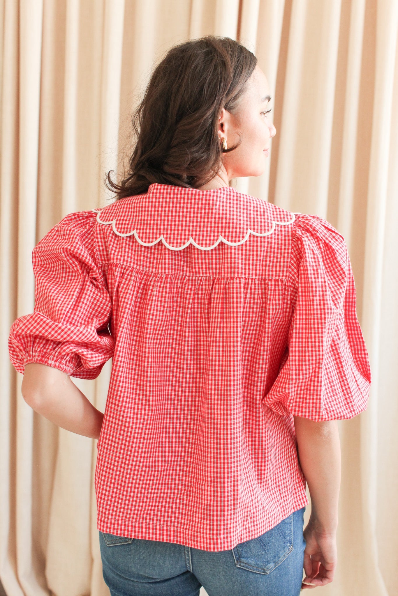 Katherine Scalloped Blouse - Red