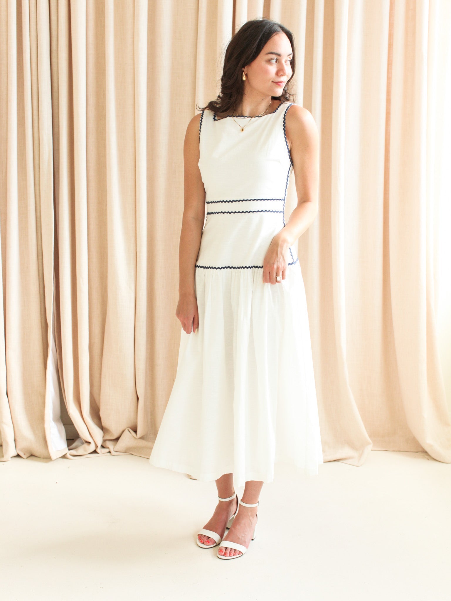 Adeline RicRac Midi Dress - Navy