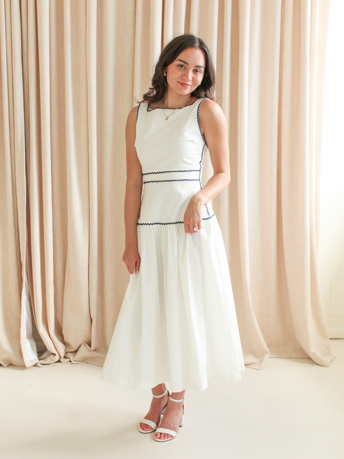 Adeline RicRac Midi Dress - Navy