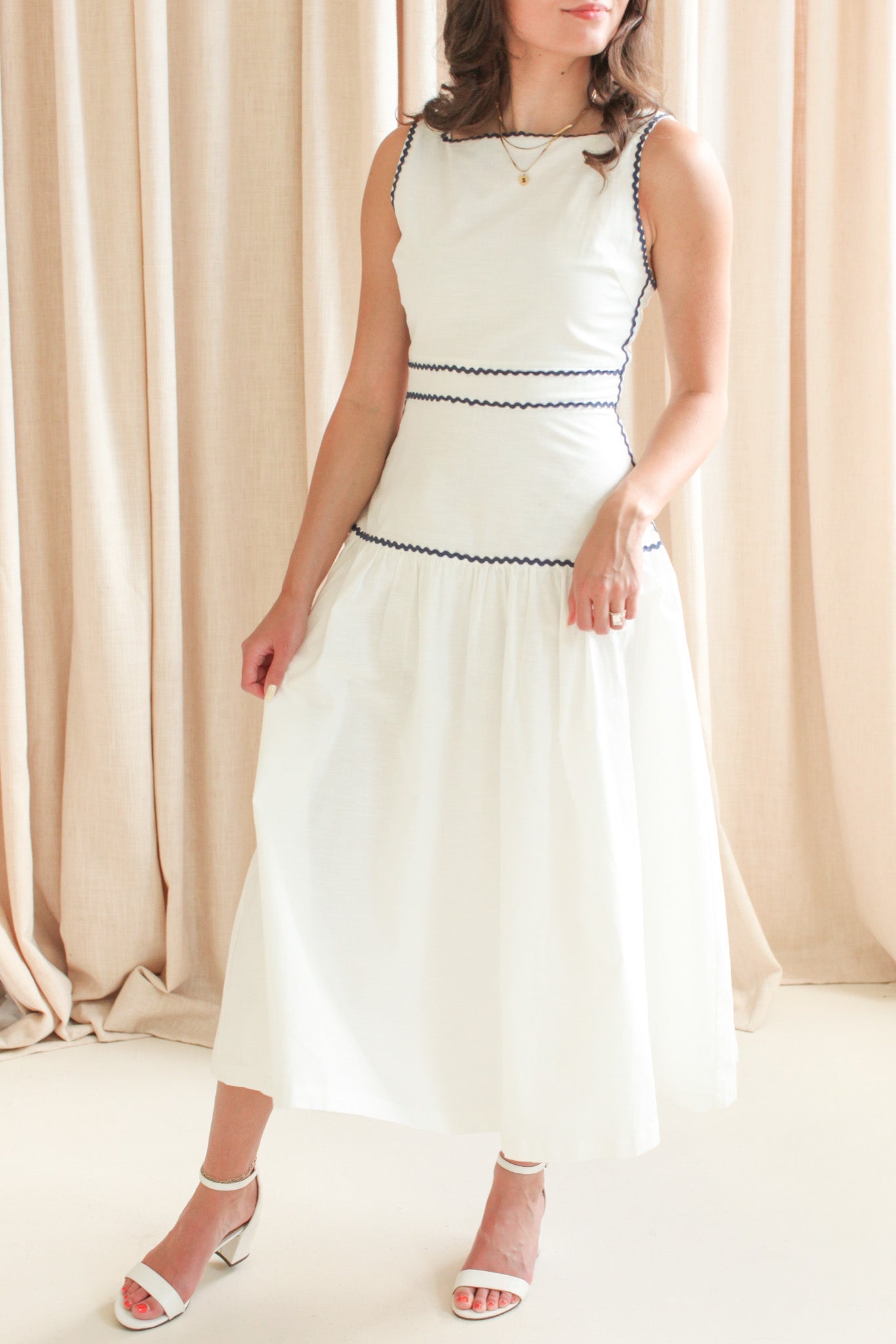 Adeline RicRac Midi Dress - Navy