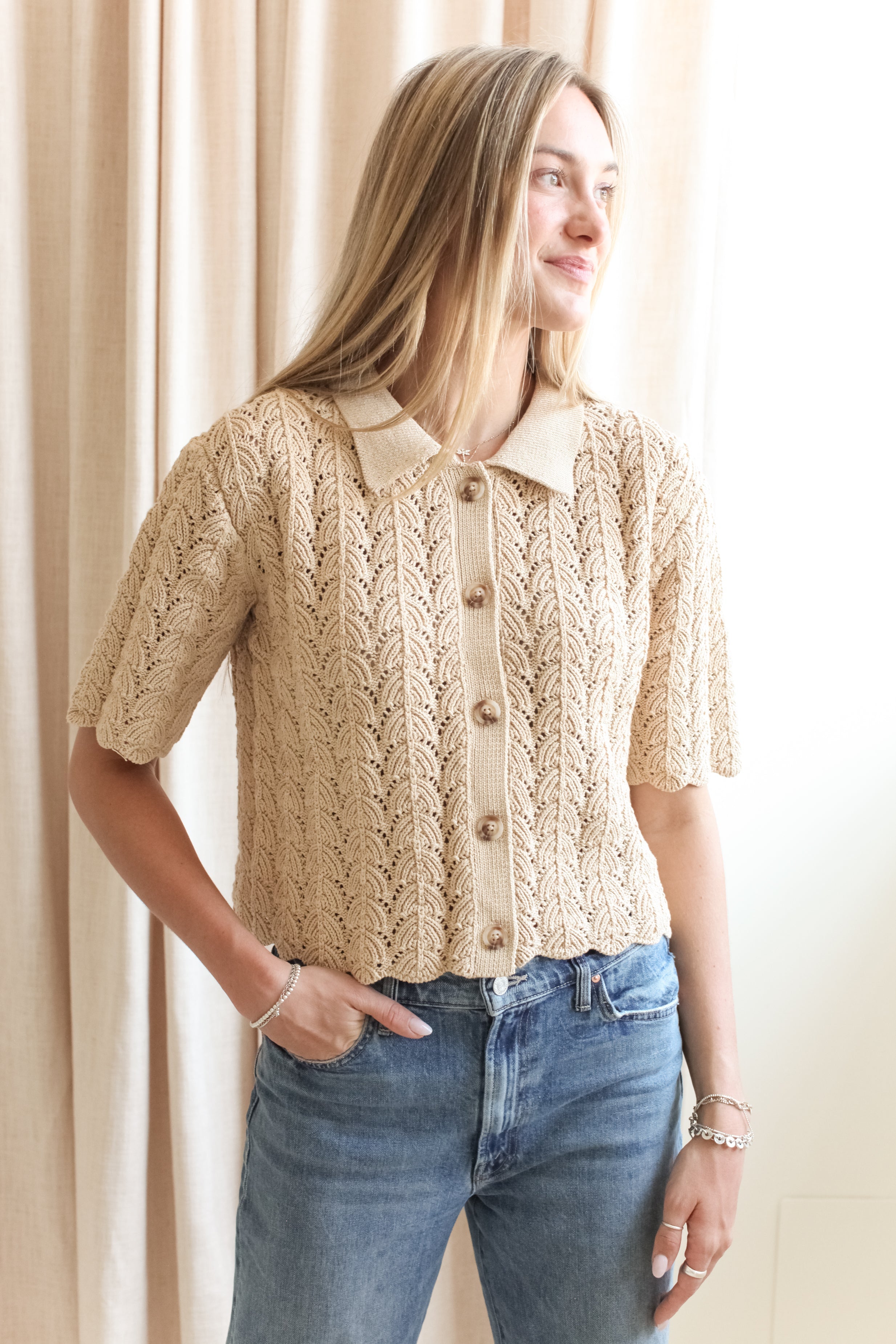 Esther Crocheted Cardigan- Camel