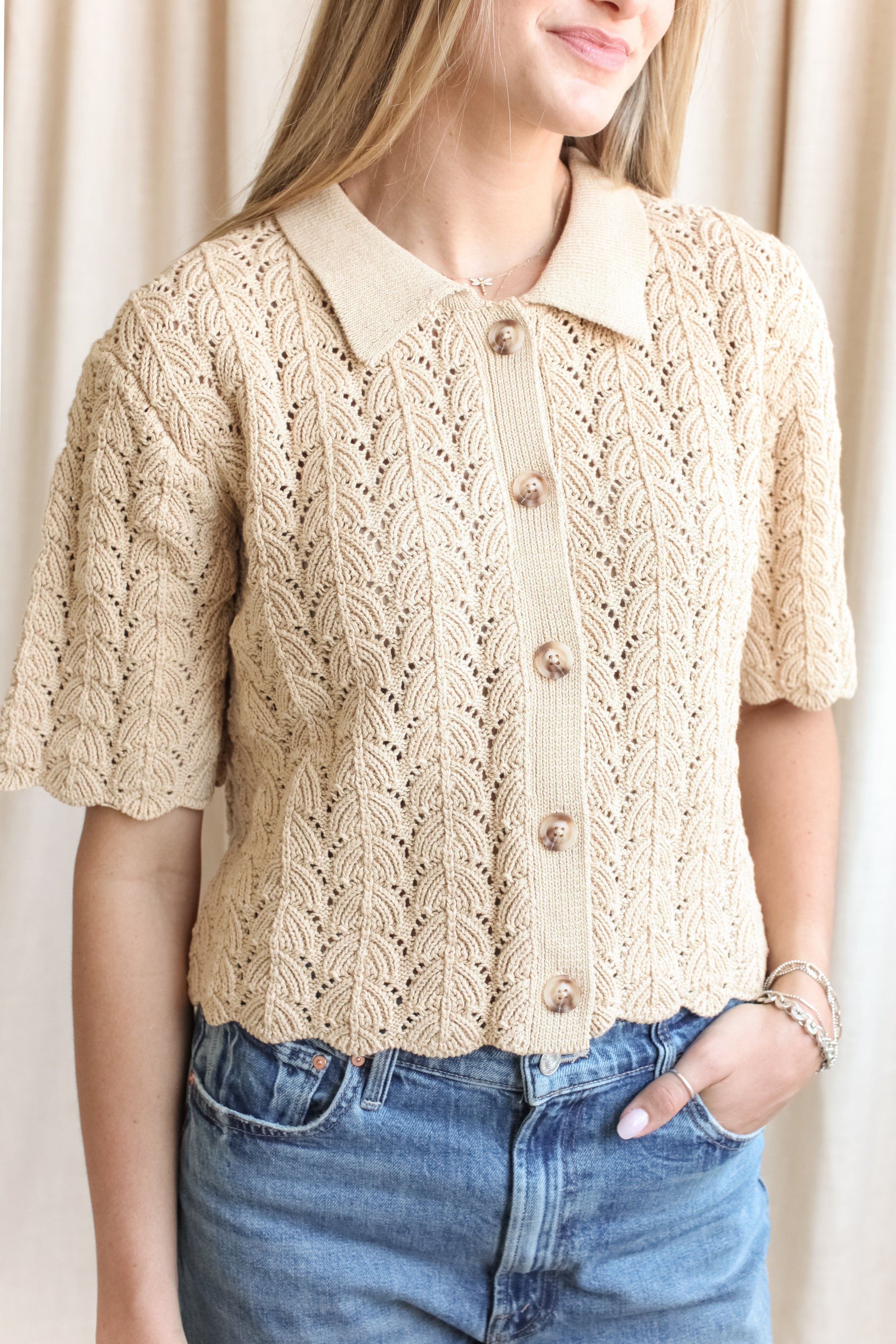 Esther Crocheted Cardigan- Camel
