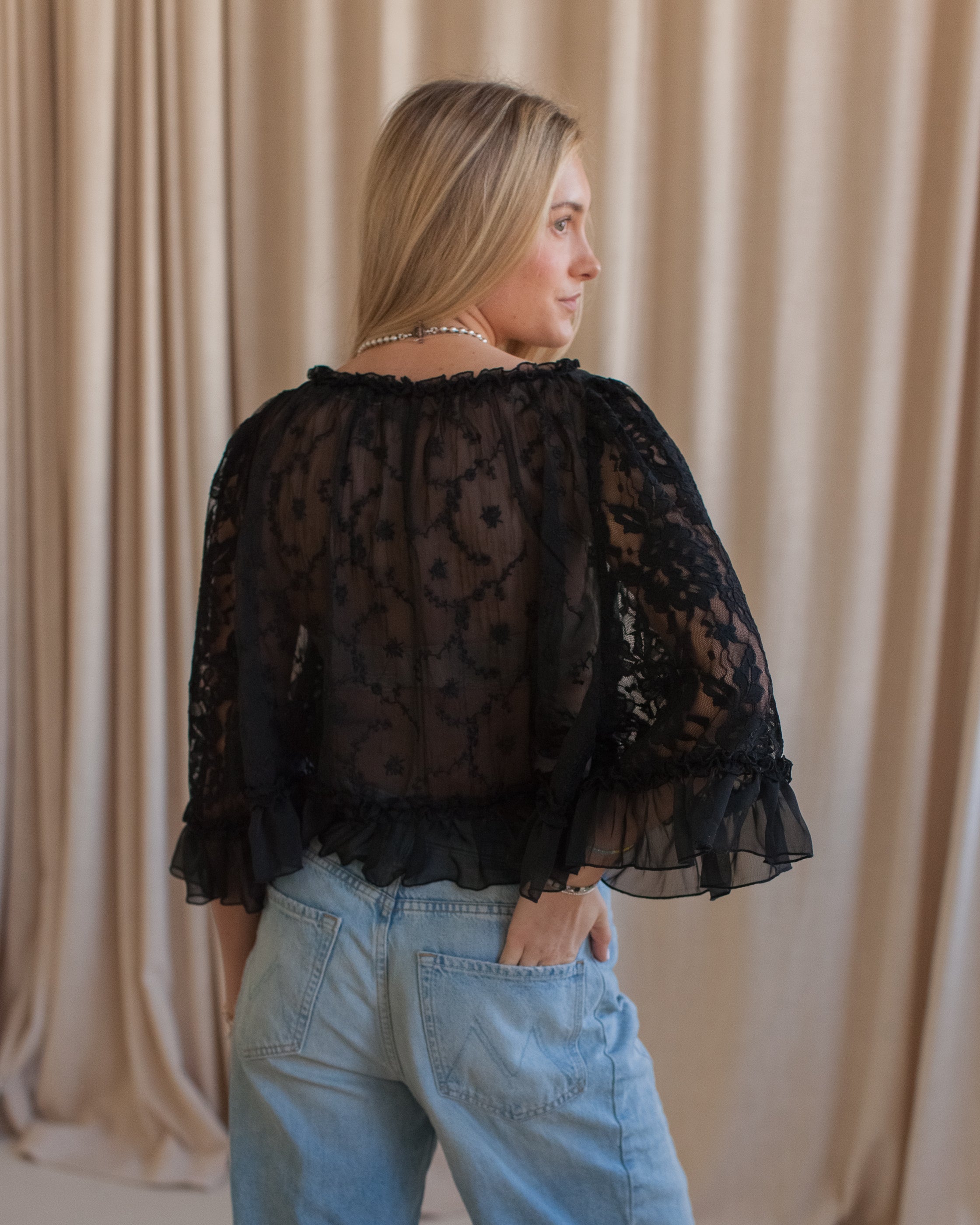 Lace Cape Blouse - Black
