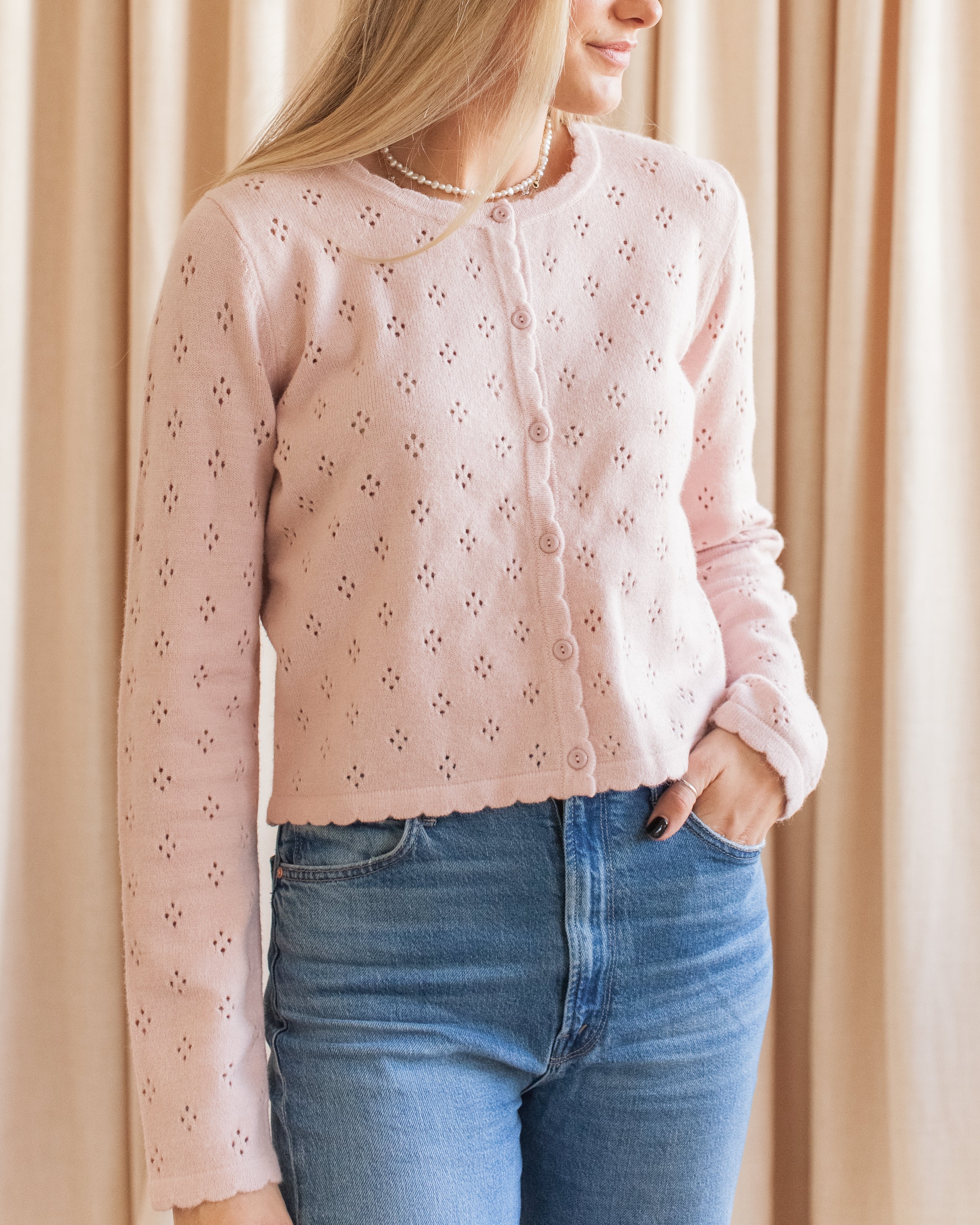 Mila Pointelle Cardigan - Blush