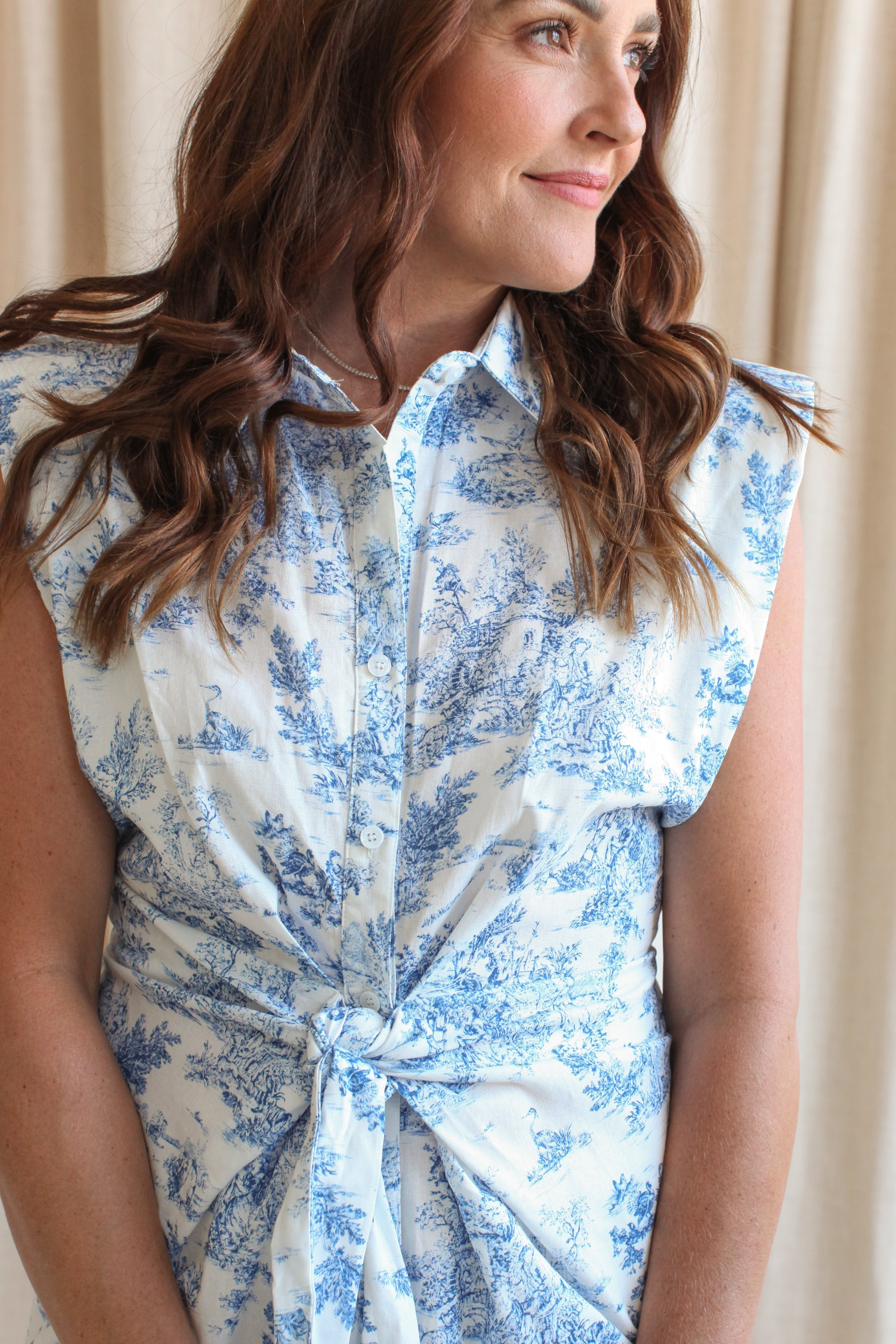 Blue Toile Knot Dress