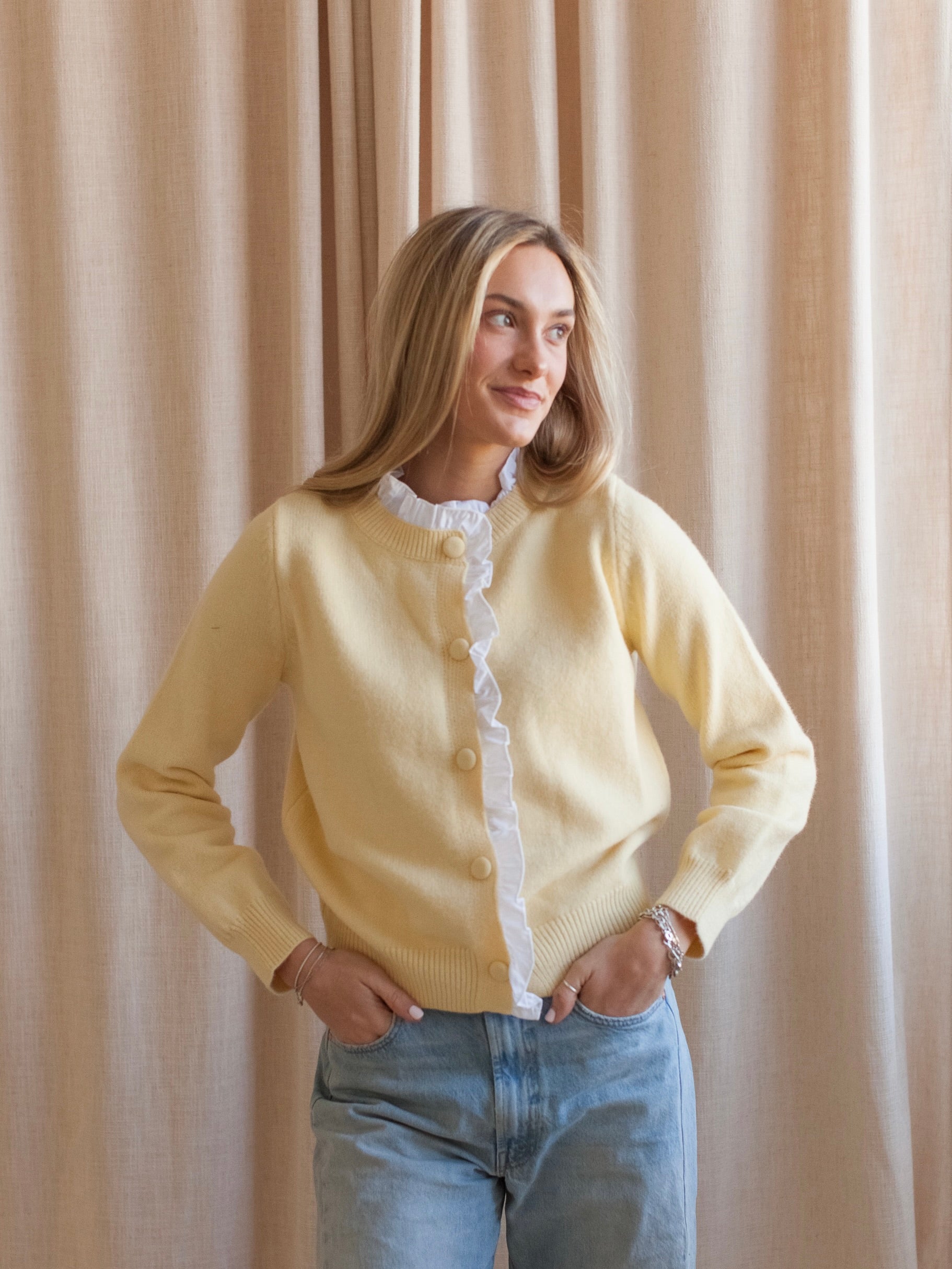 Addie Ruffle Knit Cardigan - Yellow