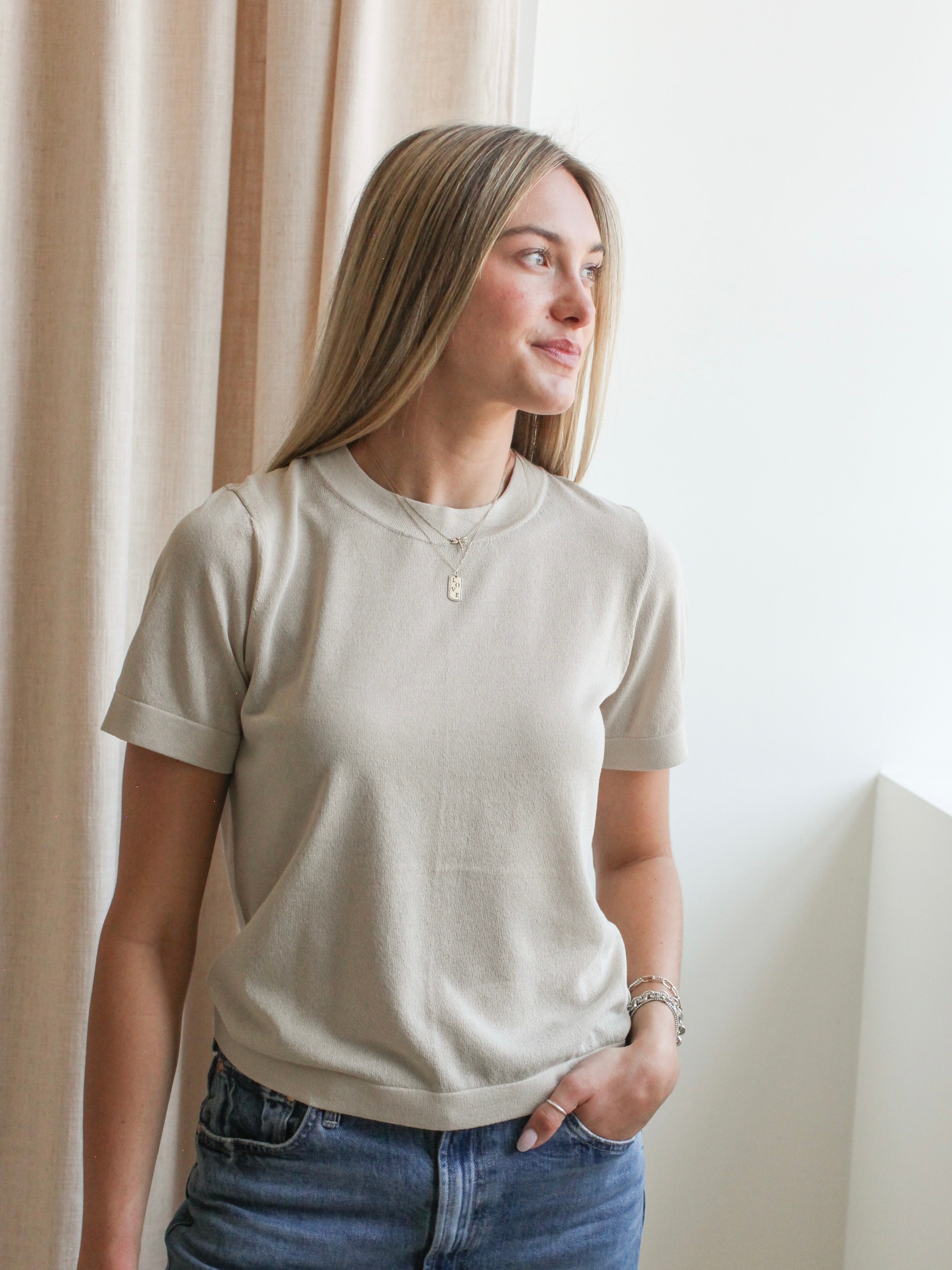 Emma Knit Tee- Sand