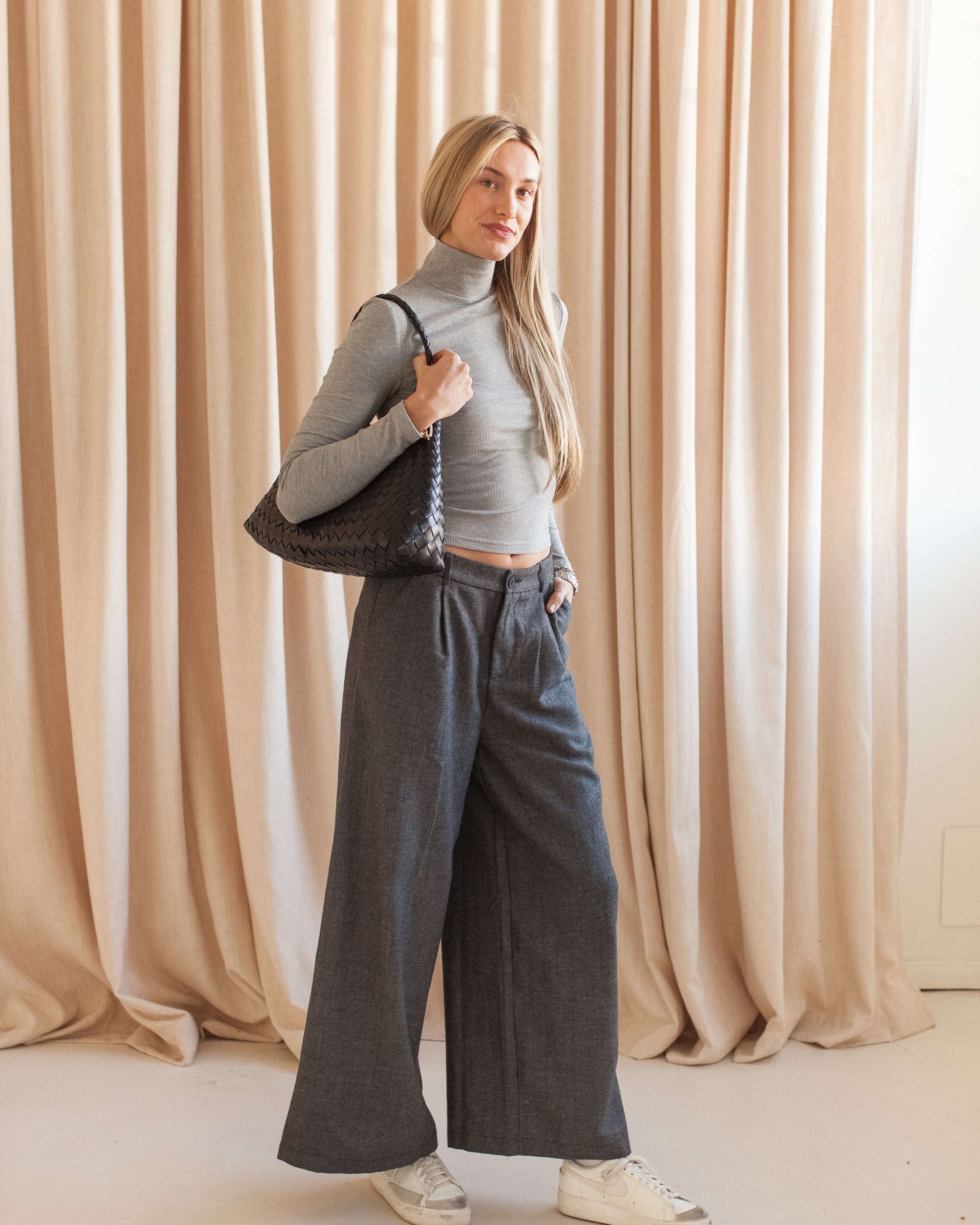 Herringbone Wide Leg Trouser