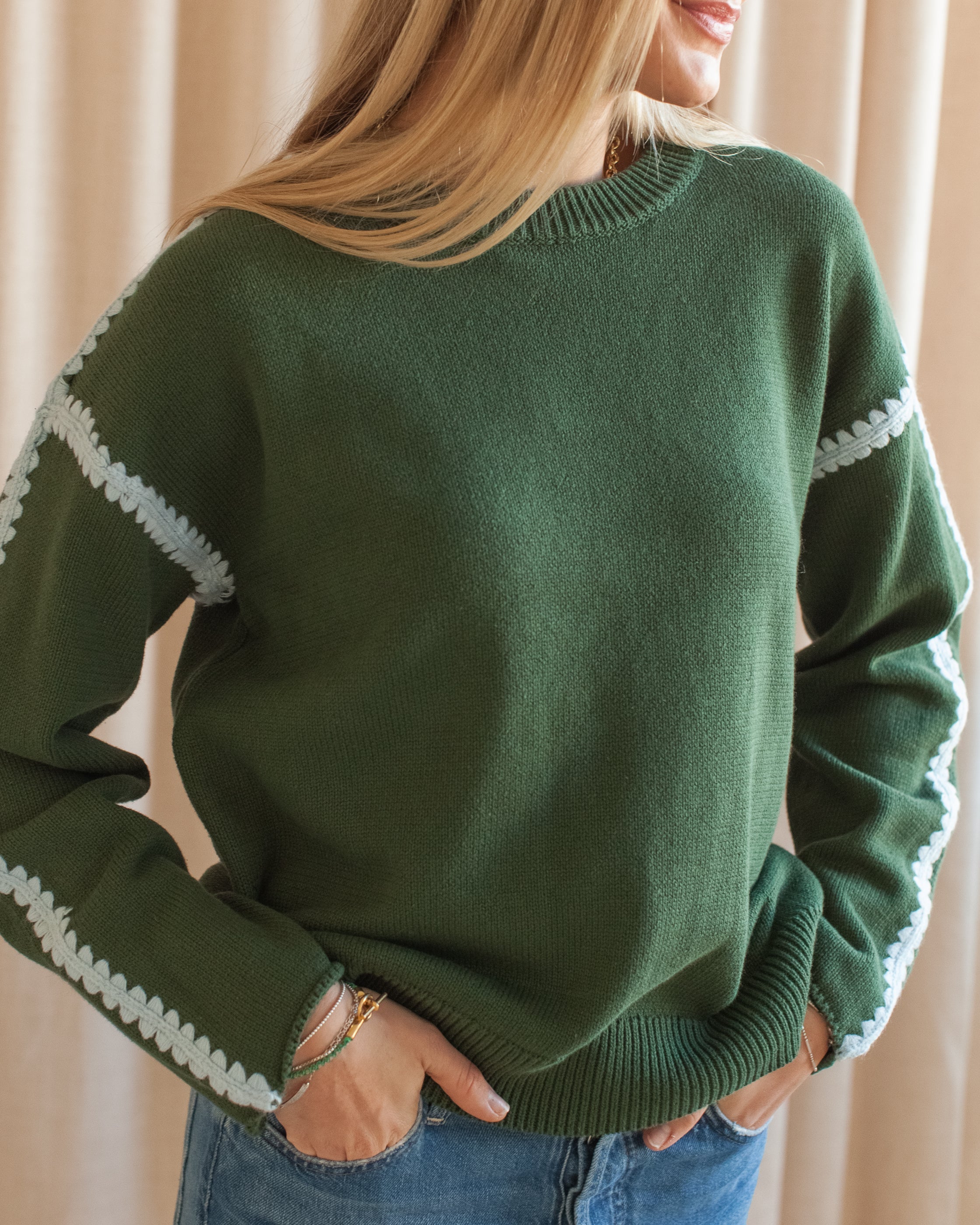 Joe Contrast Sweater- Moss